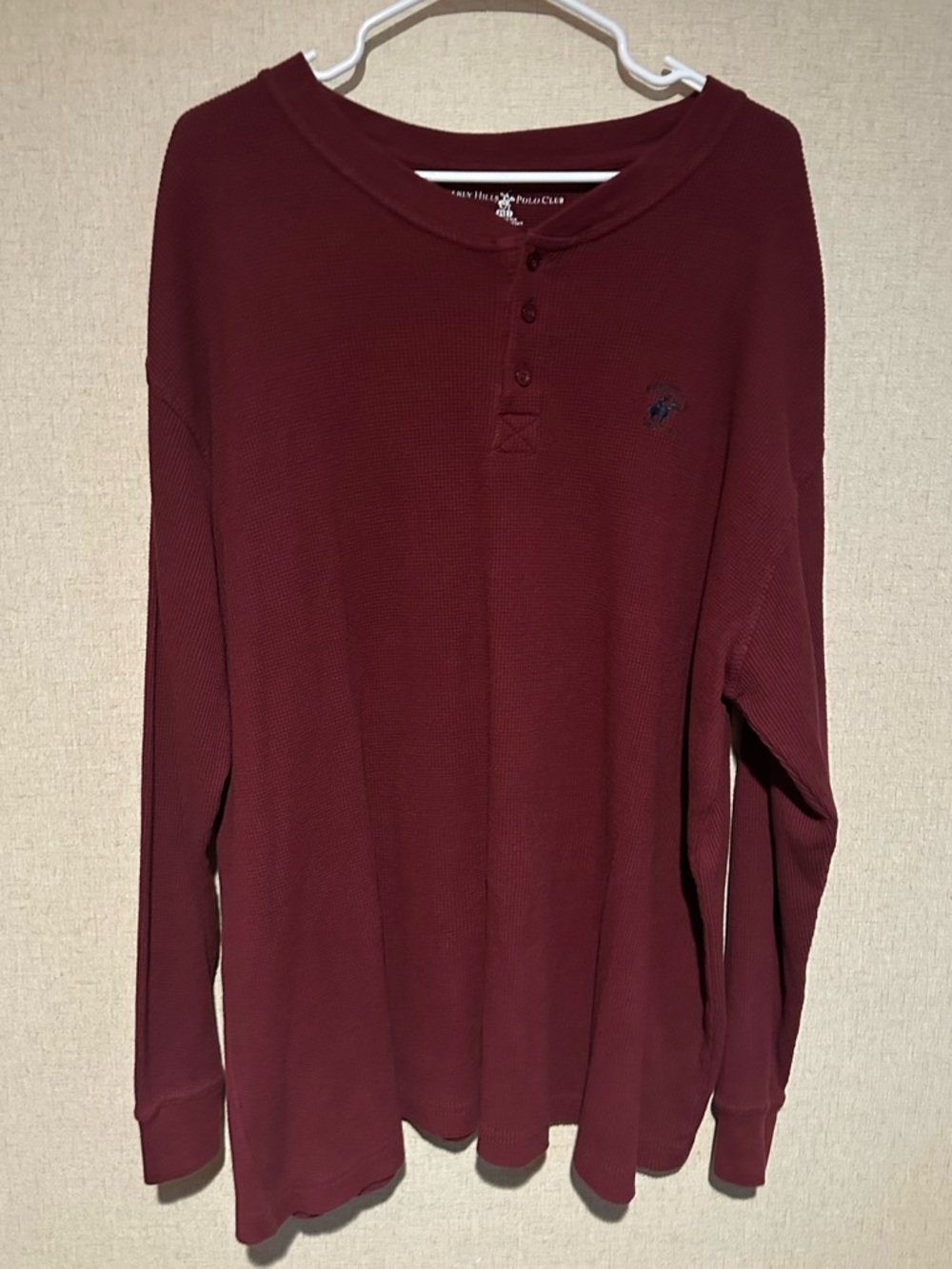 Beverly Hills Polo Club Men's  3XLT Burgundy Long-Sleeve Thermal Henley Shirt